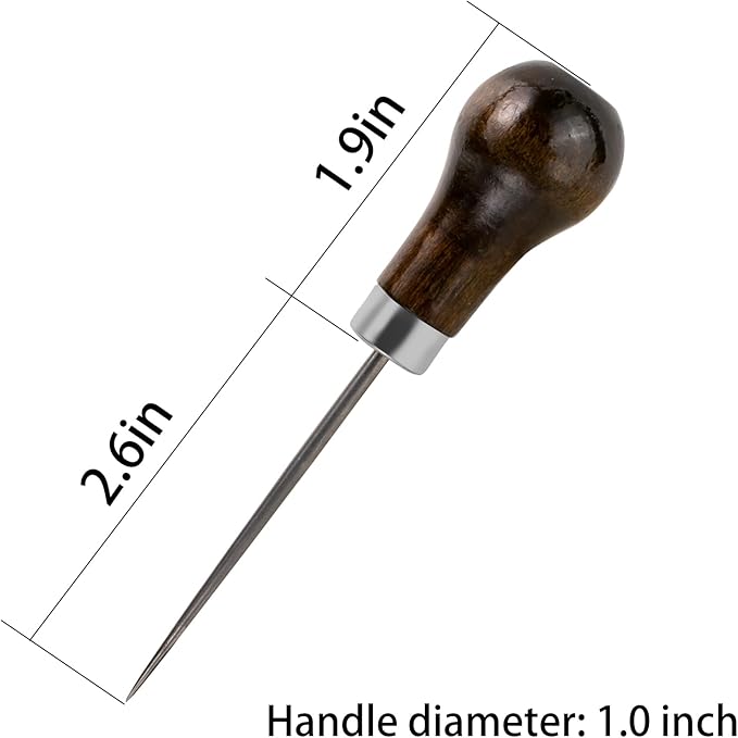 Ceukius 6 Pack Wooden Handle Scratch Awl for Leather Punch Hole or DIY Handmade, Gourd Shape Awl Tool, Leather Craft Tool