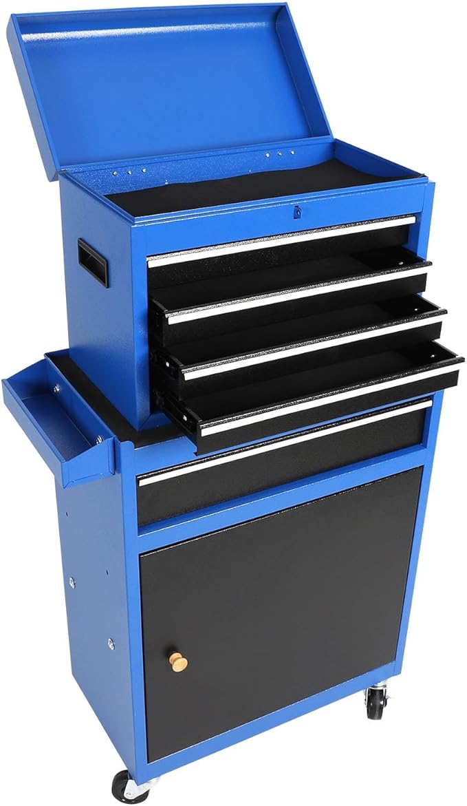 Rolling Tool Cabinet Tool Box, 5-Drawer Storage Chest with Detachable Organizer, Removable Portable Tool Box for Garage Warehouse (Blue)