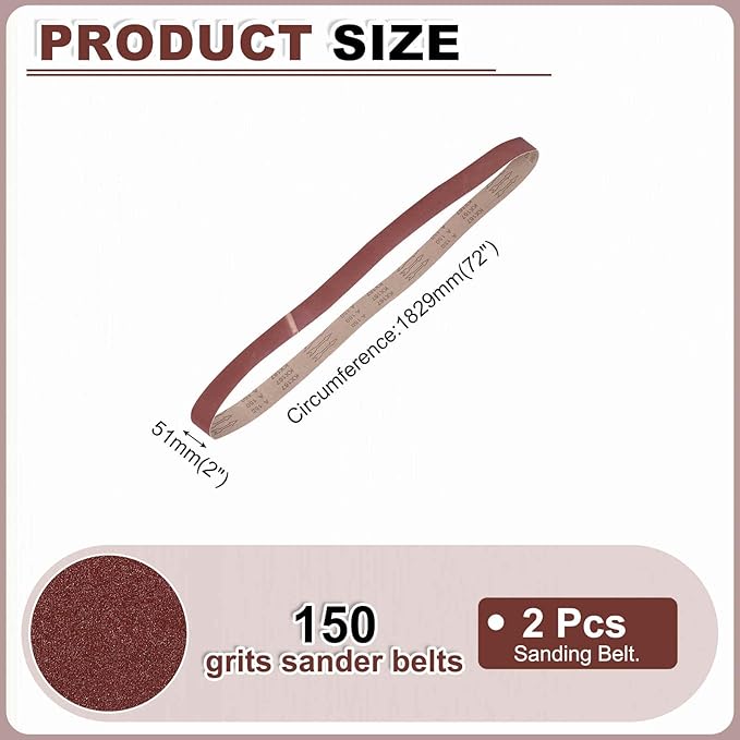 HARFINGTON 2 x 72 Inch Sanding Belts, 2 Pcs 150 Grits Aluminum Oxide Abrasive Belt Sander File Belt for Woodworking, Metal Polishing, Knife Sharpener
