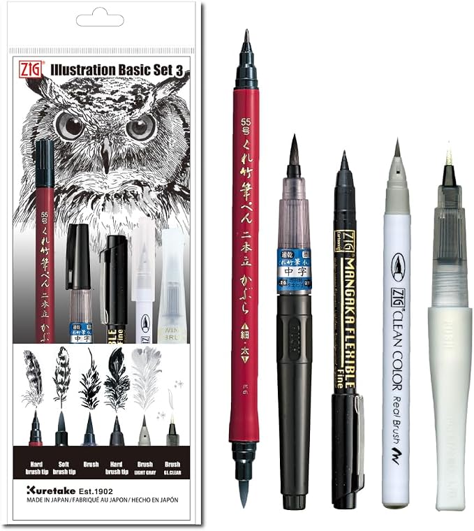 Kuretake Zig Inktober pen set, for Illustration, Manga Drawing, Lettering and by Kuretake