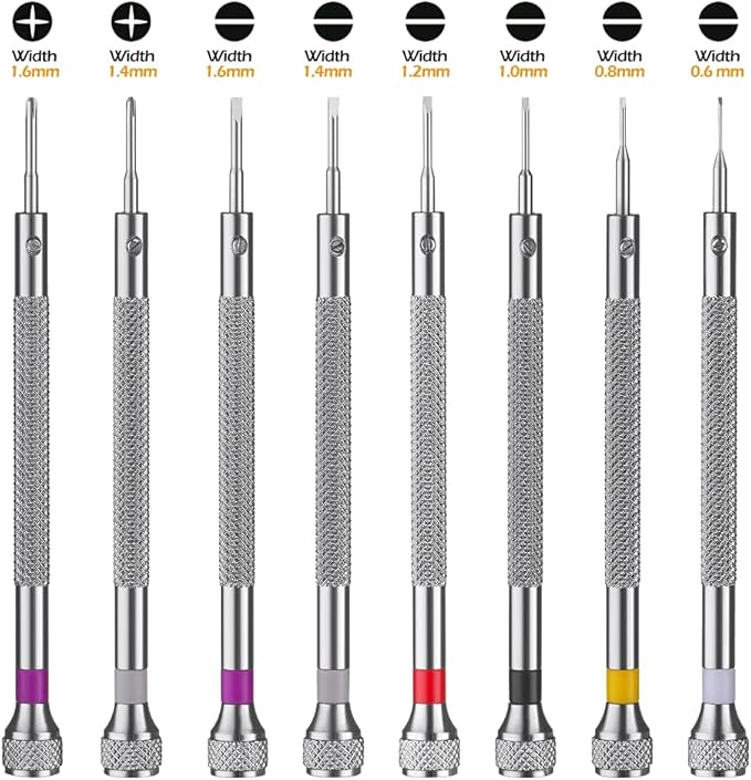 8PCS Professional Micro Precision Screwdriver Set 0.6-1.6mm, 8 Extra Replace Blades for Watch, Eyeglasses, Jewelry Work, Electronics Repair
