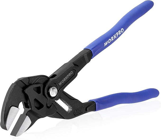 WORKPRO 10-Inch Pliers Wrench, CR-V Construction Wrench Pliers, Adjustable Parallel Smooth Jaw Pliers, Black Finish, Groove Lock Mechanism