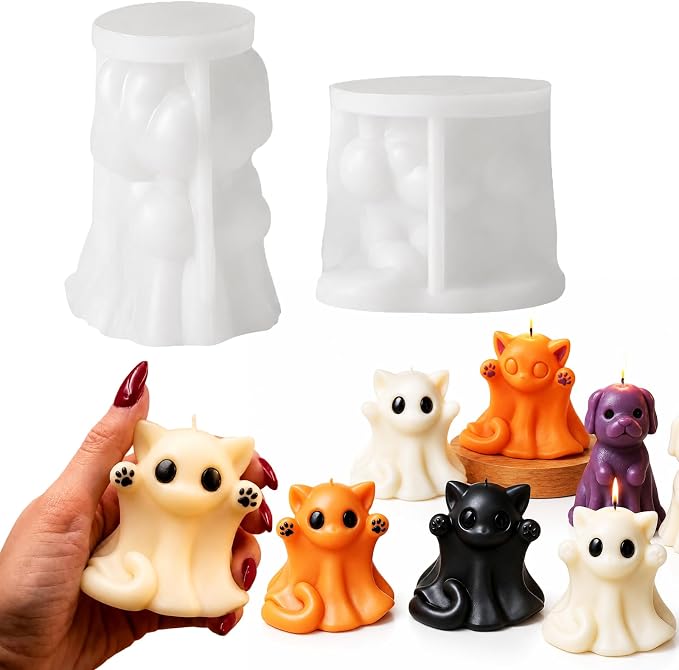2 Pack Ghost Cat & Dog Candle Mold, 3D Silicone Resin Casting Mold Set | by JDHSilicone