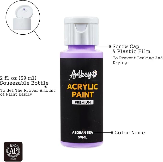 Artkey Acrylic Paint Set, 16 Colors 2 oz/59 ml Acrylic Paint Kit - Image 2