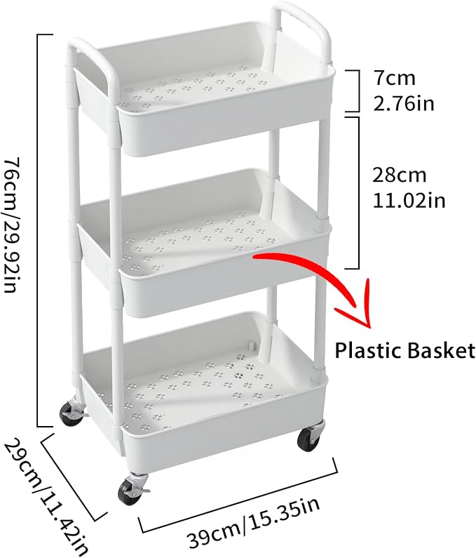 Sywhitta 3-Tier Plastic Rolling Utility Cart - Image 2