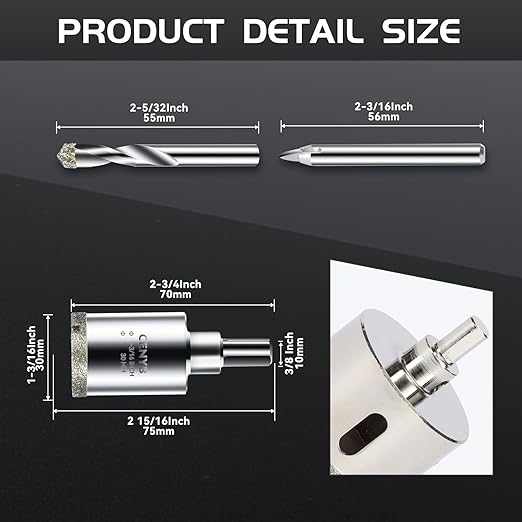 1-3/16inch | 30mm Diamond Hole Saw with Center Drill bit and Diamond-Coated Center Drill bit for Ceramic Glass Marble Fiberglass Granite and Porcelain Tiles by CENYB