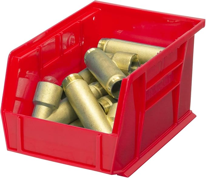 Akro-Mils 30237 AkroBins Plastic Hanging Stackable Storage Organizer Bins, 9-" x 6-" x 5-", Red, 12-Pack