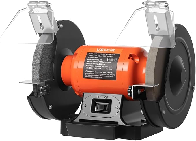 VEVOR Bench Grinder, 8-inch Single Speed Bench Grinder, 3450RPM High-Speed Table Grinders with 550W 4.5A Induction Motor, 36/60-Grit Grinding Wheel & Adjustable Eye Shield for Fast Sharpening Grinding