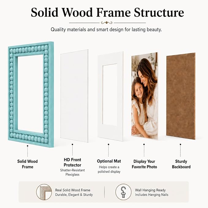 Solid Wood 8x10 Picture Frame Beaded Frame - Image 4