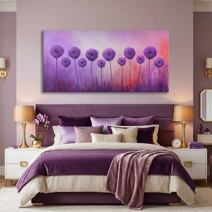 ZESTRILIA Purple Dandelion Canvas Wall Art, Vibrant Floral Oil Painting Print - Image 3