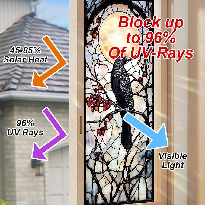 Stained Glass Style Raven Window Film, Gothic Inspired Privacy Decor - Image 4