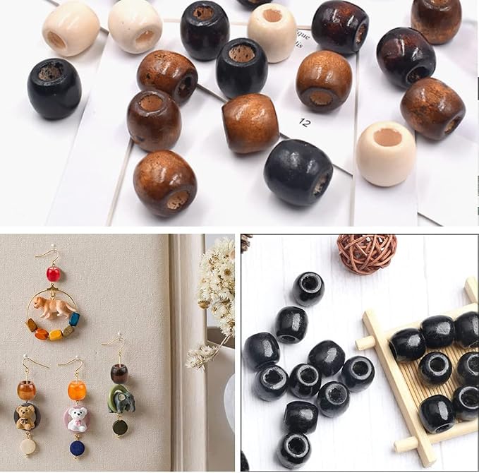 400Pcs Large Hole Barrel Wood Beads, BetterJonny 12x11mm 4 Colors Natural - Image 2