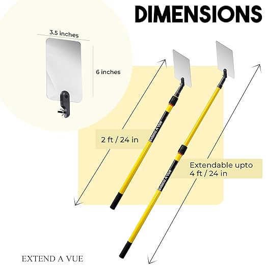 Telescoping Inspection Mirror - Standard Fiberglass, Lightweight & Durable, 2 ft - 4 ft Pole, 3.5 x 6 inch Acrylic Mirror