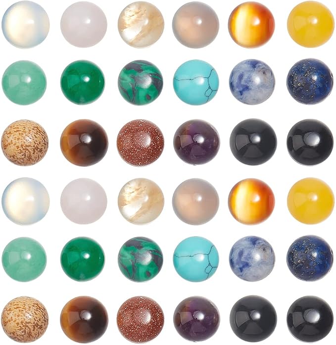 SUPERFINDINGS 36pcs 18 Materals Gemstone Cabochon 8mm Half Round Stone by SUPERFINDINGS