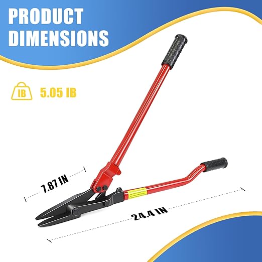 Heavy Duty Strapping Cutter - 24" High Carbon Steel Blade for Steel & Polyester (PET) Strapping up to 2" Width & 0.05" Thickness - Ergonomic Handle for Comfort & Precision Cutting