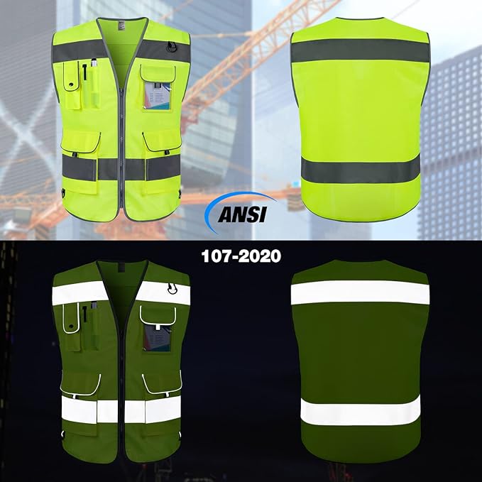 TCCFCCT High Visibility Vest 9 Pockets Hi Vis Reflective Safety Vest for Men Women, Construction Vest with Reflective Strips, Meets ANSI/ISEA Standards, (Yellow, Small)