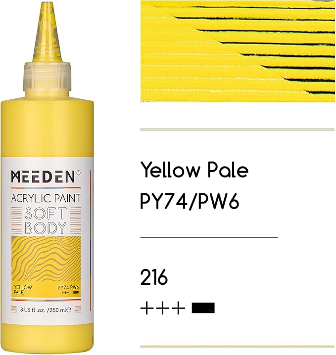 MEEDEN Soft Body Acrylic Paint: Yellow Pale Matte Finish - 250ml/8.45oz Bulk - Image 2