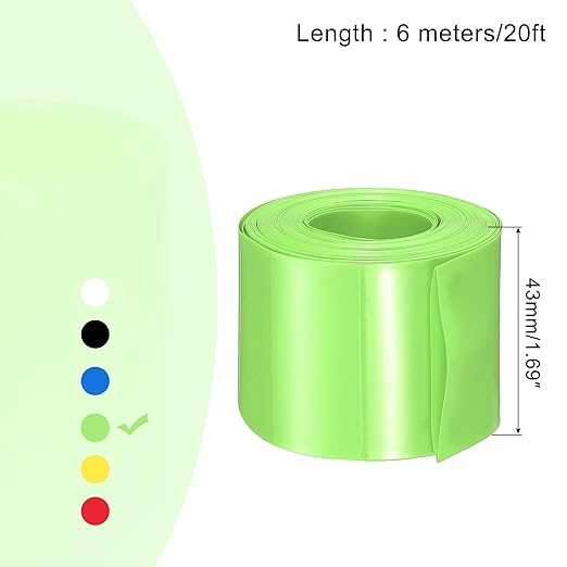 MECCANIXITY Battery Wrap PVC Heat Shrink Tubing 26mm Dia 43mm Flat 20 Feet(6meters) Light Green Good Insulation for Battery Pack