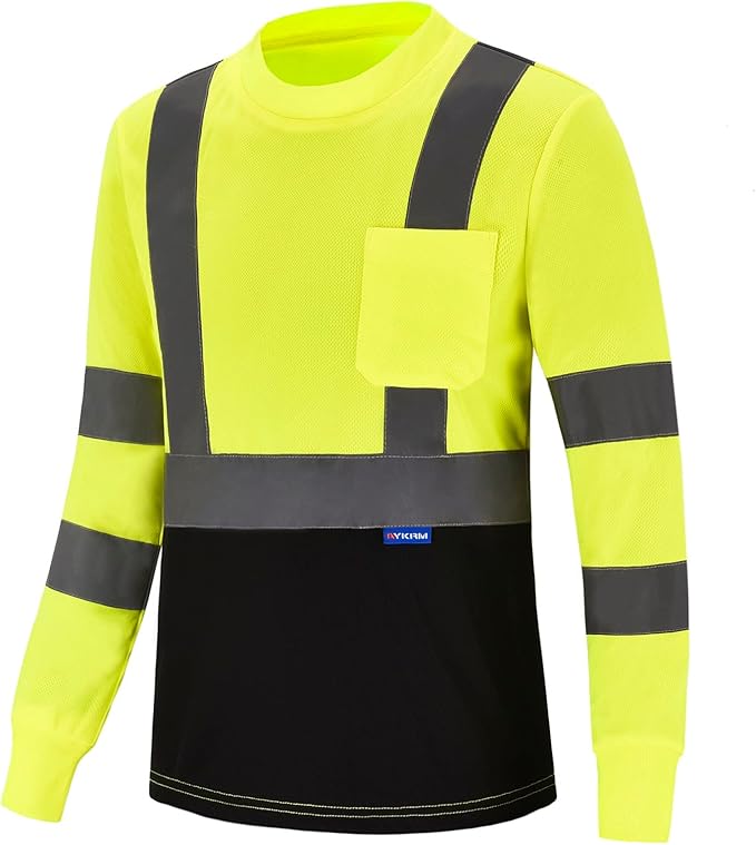 AYKRM Safety T Shirt Reflective High Visibility hi vis Long Sleeve T Shirt (XS-6XL)
