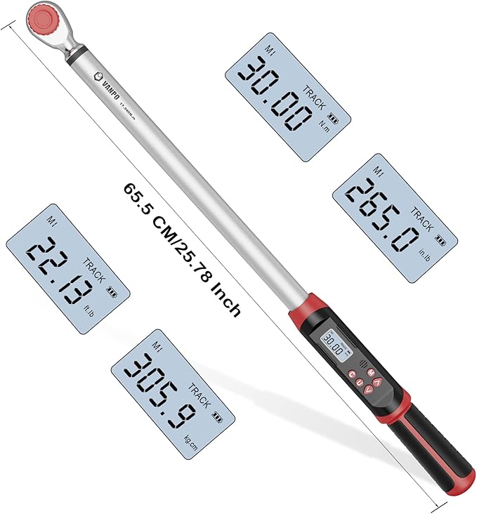 1/2-Inch Drive Digital Torque Wrench(12.5-250.8 ft-lbs./17-340Nm), Accurate to ±2%, Electronic Torque Wrench Set with Buzzer & LED Indicator for Bike Moto Car