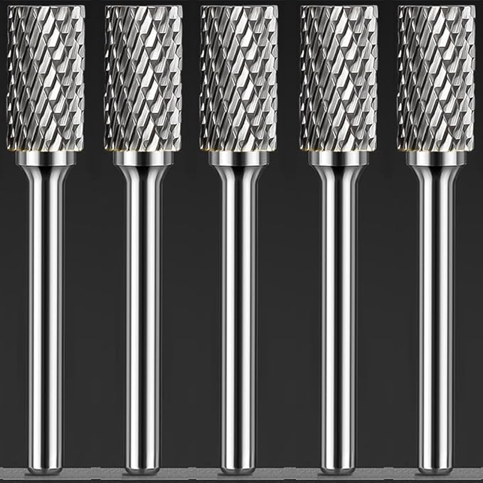 Carbide Burr Set 1/4" Shank SA-3 Die Grinder Bits Tungsten Double Cut Burr Bits (3/8" Cutter Dia X 0.86" Cutter Length) for Die Grinder Kits Metal Grinding Drilling Polishing (5pcs)