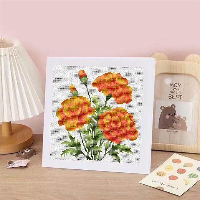 Marigold Cross Stitch Kits for Beginner, Flowers Stamped Cross Stitch Kits - Image 7
