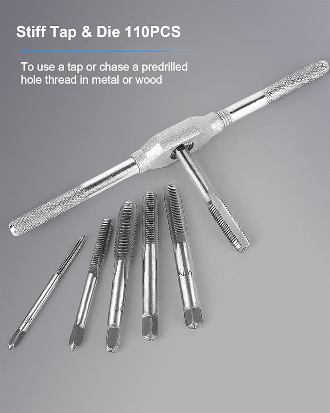 110 PCS Metric Tap and Die Set, M2-M18 Rethreading Kit for Making Screw Threads for Cutting External and Internal Thread Threading with Storage Case