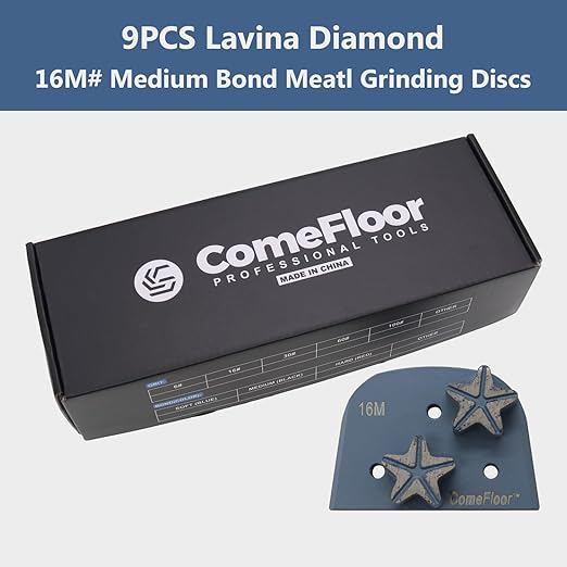 Concrete Floor Grinding Discs, Diamond Metal Grinding Tooling for Lavina Grinders, Concrete Preparation & Thin Epoxy Remove, Double Segments 16 Grit Medium Bond, Pack of 9