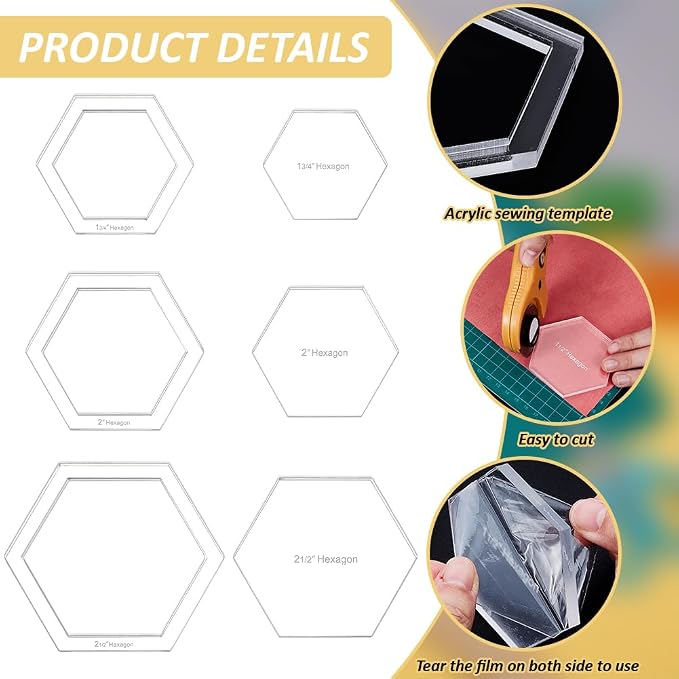 BENECREAT 16 Pcs Hexagon Quilting Template, Acrylic Intricate Sewing Machine - Image 4