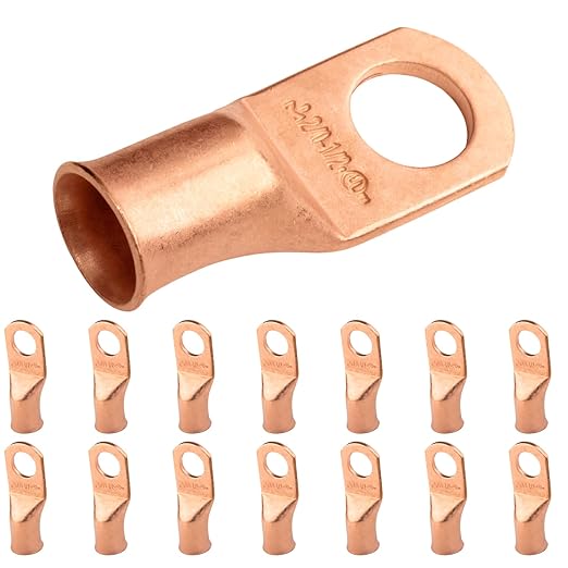 SELTERM 15pcs 2/0 AWG 1/2" Stud - UL Heavy Duty Battery Terminal Connectors, Bare Copper Battery Cable Lugs, 00 Gauge Wire Connectors, Electrical Battery Cable Ends, Ring Terminals Copper Lugs