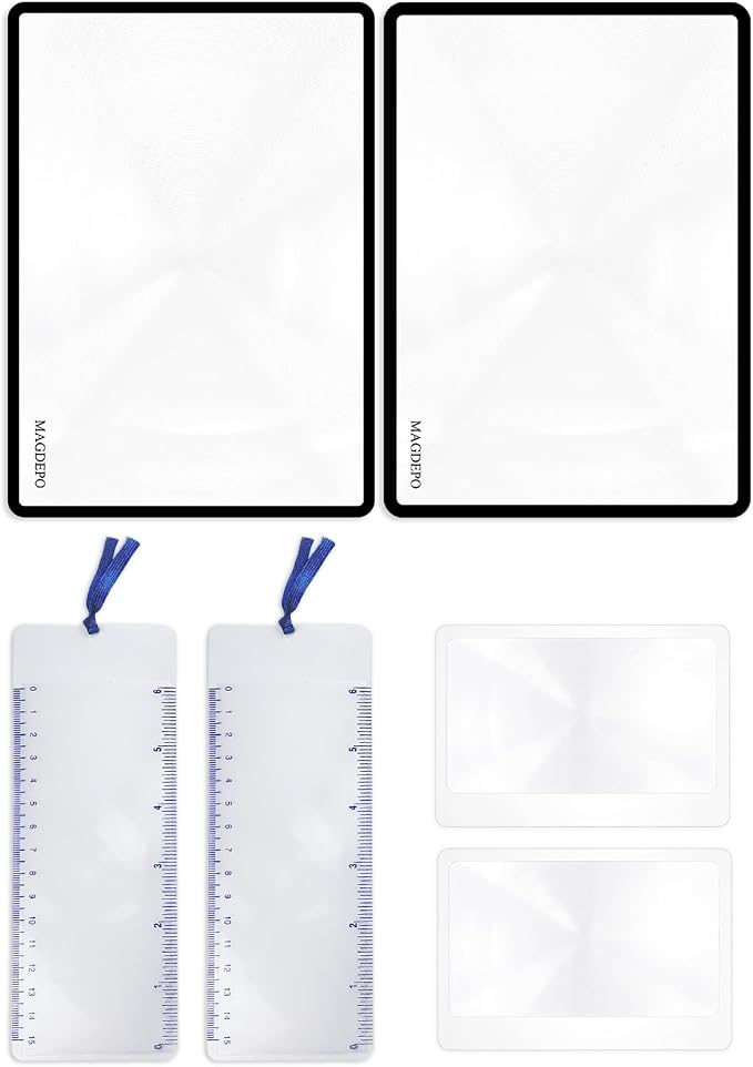 MAGDEPO 3X Page Magnifying Lens 4.75" x 7" Combo-Set 2 Bookmark Magnifier by MMAGDEPO