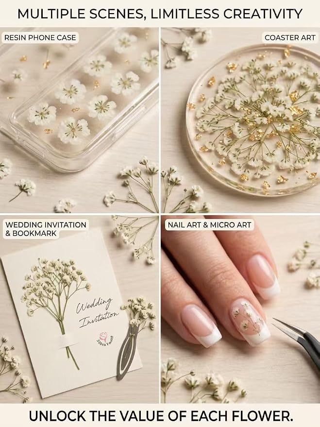 100Pcs Mini Dried Pressed White Baby's Breath Flowers Bulk - Image 5