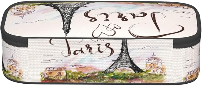 Paris Romantic Eiffel Tower Pencil Case Organizer Big Capacity Pencil Pouch - Image 3