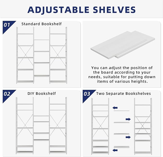 NUMENN Triple Column 5 Tier Bookshelf, Bookcase - Image 6