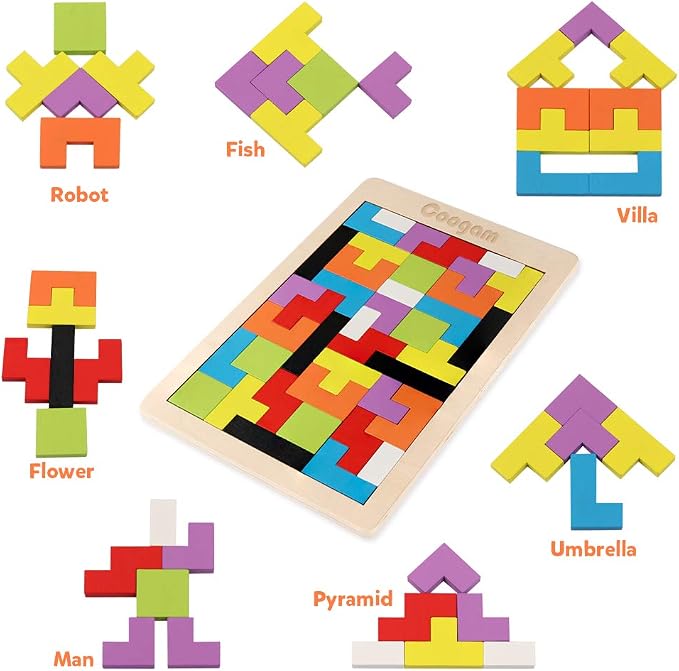 Coogam Wooden Blocks Puzzle Brain Teasers Toy Tangram Jigsaw Intelligence - Image 6
