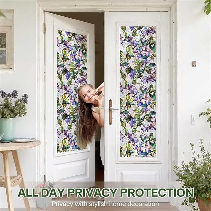 Stained Glass Window Film, Floral Window Privacy Film - Image 2