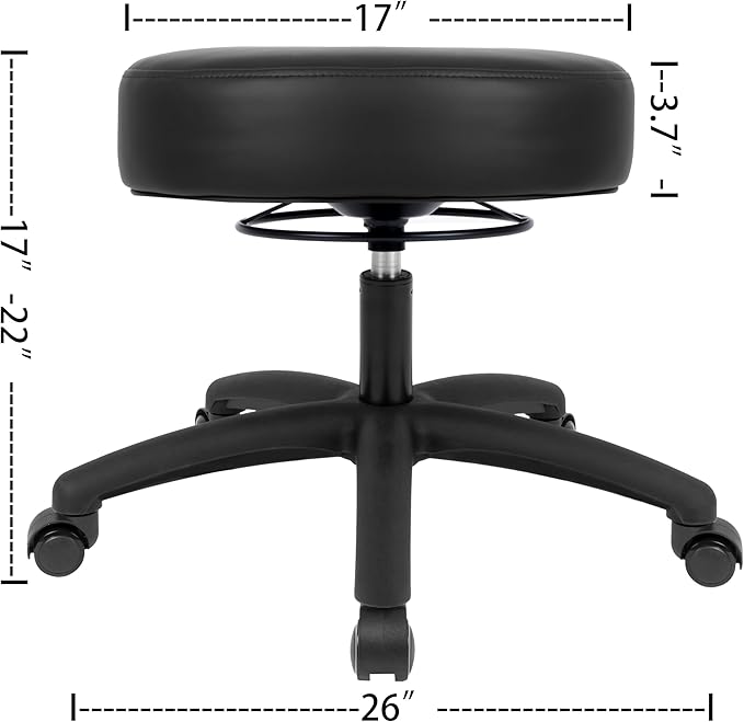 Chair Master 17" Round Vinyl Fabric Stool, Table Height, 360 deg Level Activation, Heavy Duty, Lab, Medical, Garage, Home, Spa, Cleanroom (Self Braking, Black)