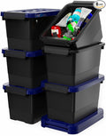 WYT Plastic Storage Bins with Lids and Latch, 6-Pack Small Stackable Plastic Organizing Box with Buckle and Handle, 3.5 Quart Durable Nestable Totes Containers (Black/Blue)