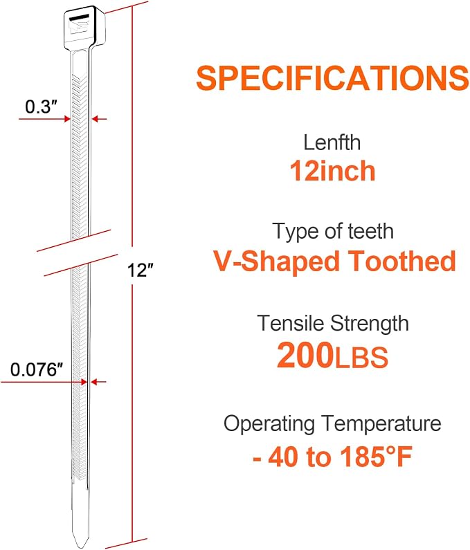 Zip Ties Heavy Duty 12 inch，V-Shaped Toothed Double Sided - Image 8