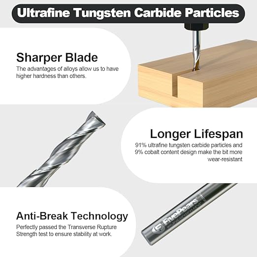 FivePears Up Cut Spiral Router Bit for CNC, 1/4 inch Cutting Diameter and 1-1/4 inch Cutting Length 1/4 inch Shank Carbide End Mill Router Bit for Wood Carving Engraving Grinding Grooving