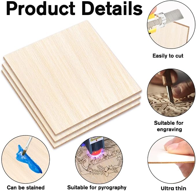 DIYDEC 6 Pack Basswood Sheets 12 x 12 x 1/16 Inch Thin Wooden Sheet Unfinished - Image 3