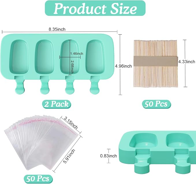 Ozera 2 Pack Silicone Popsicles Molds, Cake Pop Molds, 4 Cavities Oval - Image 3