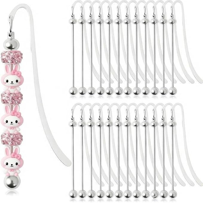 24 Pcs Beadable Bookmarks DIY Silver Metal Bar Bookmarks by JIETING