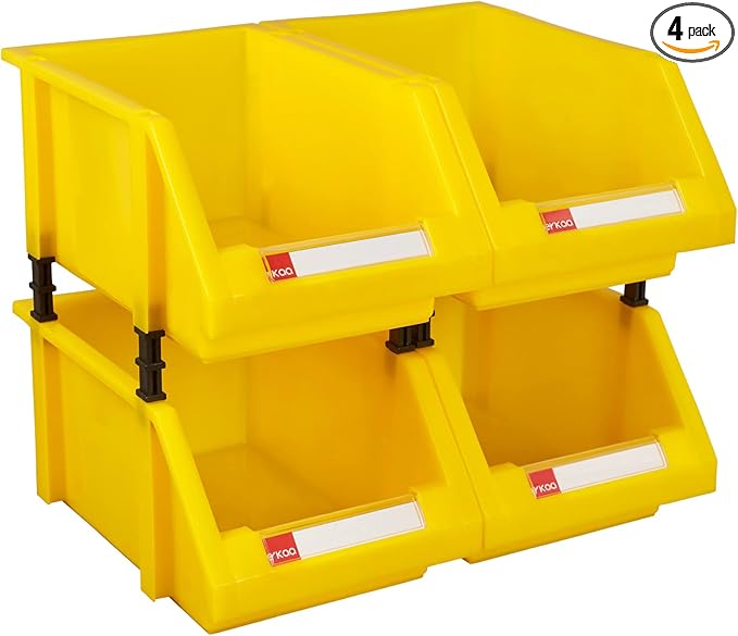 Shop organization Garage organizers Large parts bin Plastic organizer bins Tool bins for organization, display, classification(Yellow,Pack of 4)
