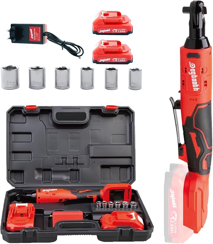 dogtooth Cordless Electric Ratchet Wrench Set, 45Ft-lbs, 400 RPM, Brushless,Variable Speed Trigger,Compatible with Makita 18V Battery, 2 * 2.0 Ah Battery And Charger in Carryin Box