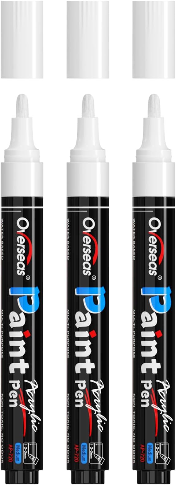 Overseas 3 Pack White Acrylic Paint Pens Paint Markers Medium Tip | Waterproof by Overseas