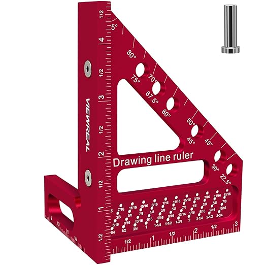 Woodworking Square Ruler 22.5-90 Degree - Premium Carpenter's Scribing Tool with Angle Pin, Multi-Angle Measuring for Engineering & Construction
