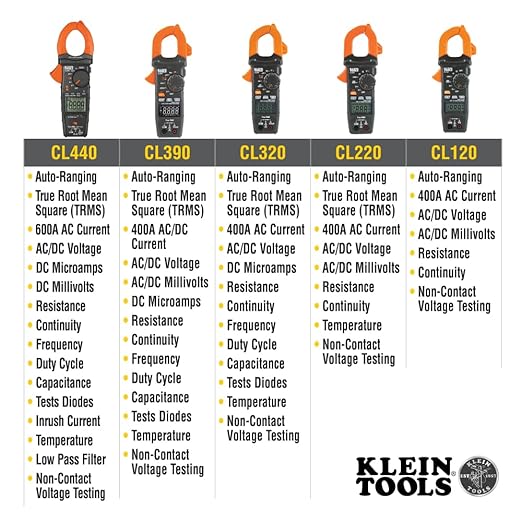 Klein Tools CL390 AC/DC Digital Clamp Meter, Auto-Ranging, 400 Amp, NCVT Tester, Hi-Viz LCD Display, TRMS, Continuity Resistance, Temperature and More