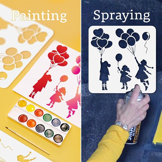 3 Styles Flying Balloon Girl Stencil - Image 3