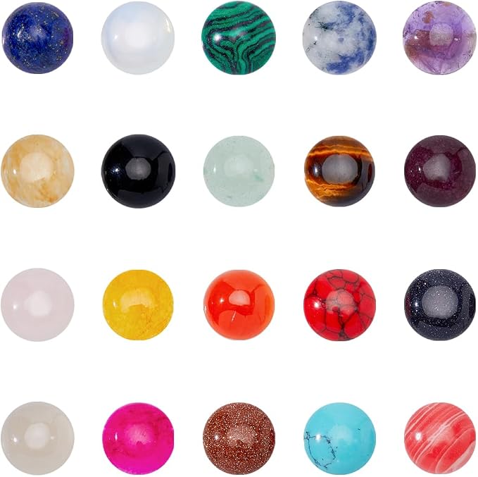 SUPERFINDINGS 40pcs 20 Style Natural Cabochon Gemstone 12mm Half Round Dome by SUPERFINDINGS